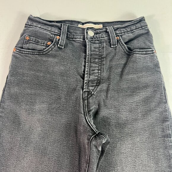 Levi's Jeans Women's 26x25* Ribcage High Rise Straight Ankle Black Denim Tag 26 - Picture 2 of 16